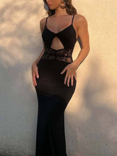 Sexy Lace Splicing Hollow Design Maxi Dress